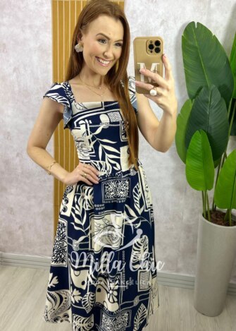 Vestido Francine em Crepinho - Azul Marinho - Milla Chic