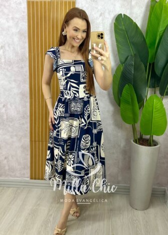 Vestido Francine em Crepinho - Azul Marinho - Milla Chic