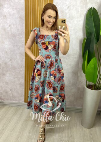 Vestido Francine em Crepinho - Estampa Pesley - Milla Chic