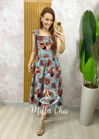 Vestido Francine em Crepinho - Estampa Pesley - Milla Chic