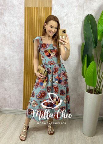 Vestido Francine em Crepinho - Estampa Pesley - Milla Chic