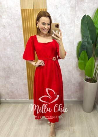 Vestido Gaby em Rayon Devorê - Vermelho - Milla Chic
