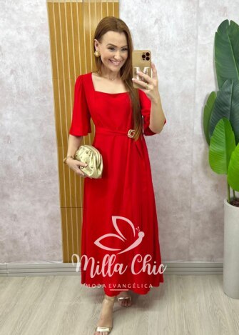 Vestido Gaby em Rayon Devorê - Vermelho - Milla Chic