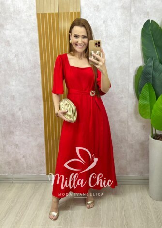 Vestido Gaby em Rayon Devorê - Vermelho - Milla Chic