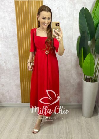 Vestido Gaby em Rayon Devorê - Vermelho - Milla Chic