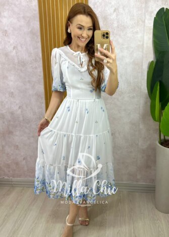 Milla Chic - millachic com br vestido genevive em chiffon azul 1 Vestido Genevive Em Chiffon - Branco - Milla Chic