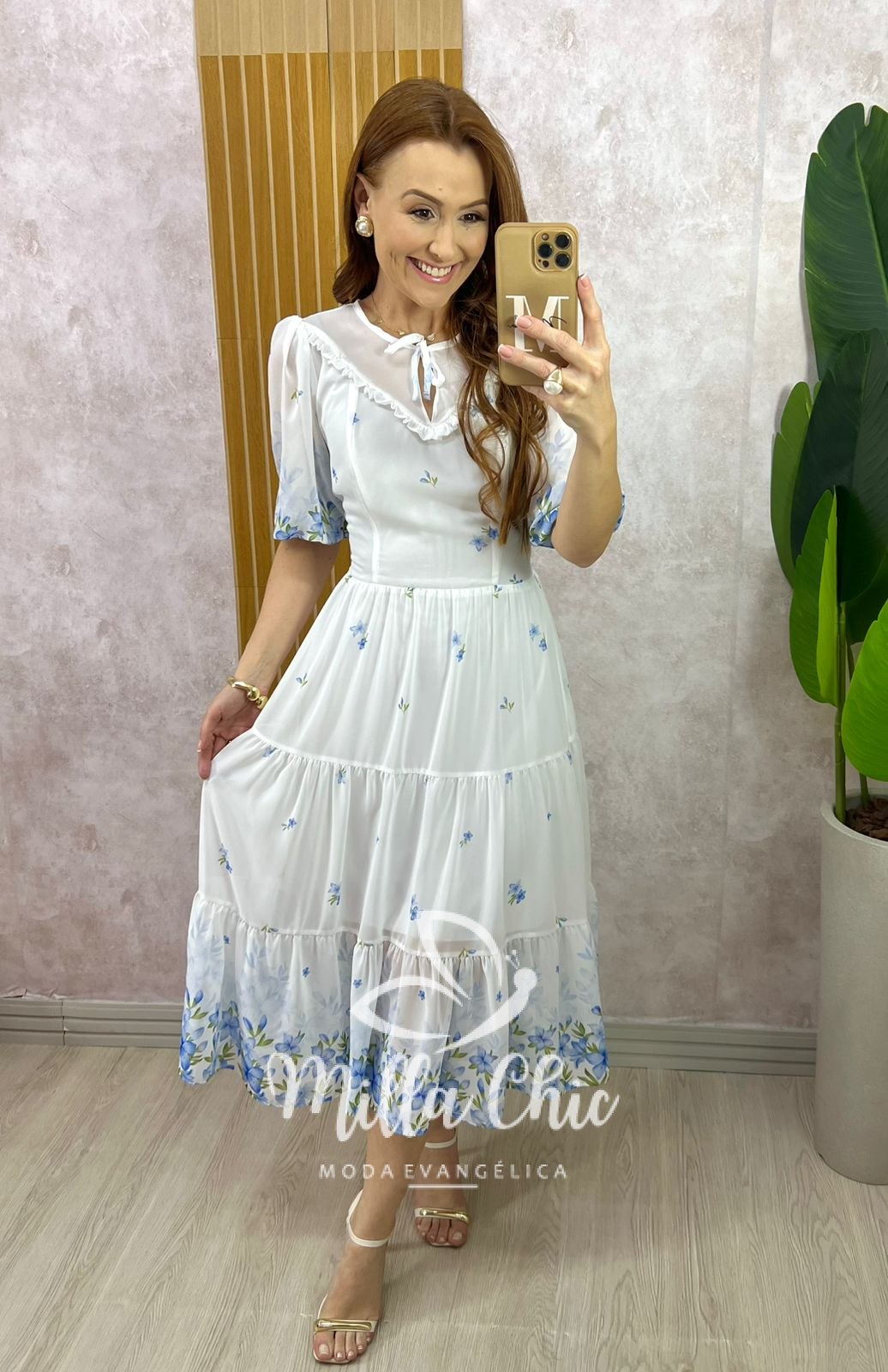Milla Chic - millachic com br vestido genevive em chiffon azul 1 Vestido Genevive Em Chiffon - Branco - Milla Chic