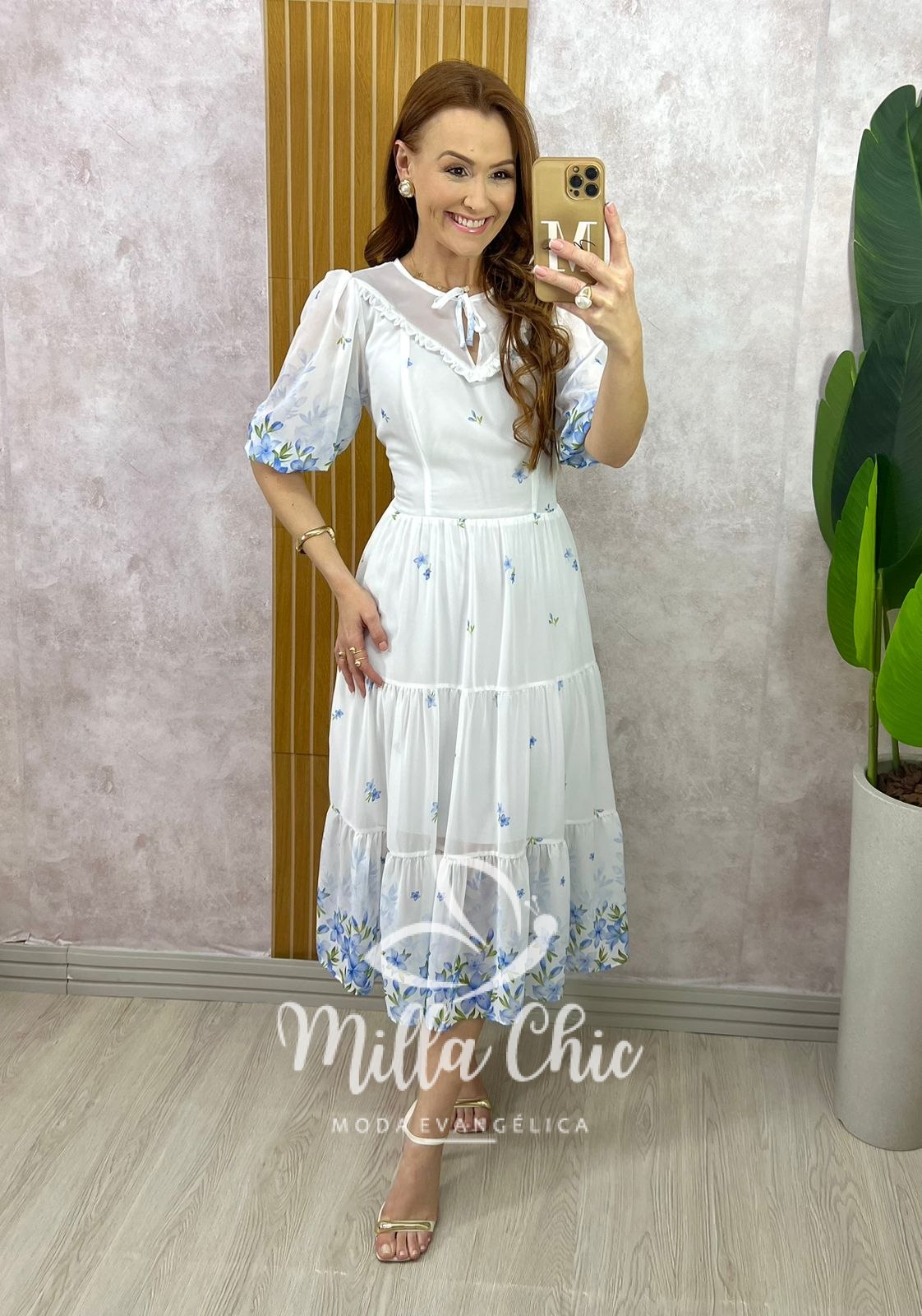 Milla Chic - millachic com br vestido genevive em chiffon azul Vestido Genevive Em Chiffon - Branco - Milla Chic