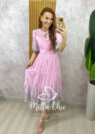 Vestido Genevive Em Chiffon - Rosa - Milla Chic