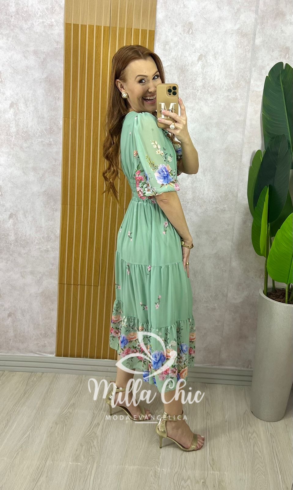 Milla Chic - millachic com br vestido genevive em chiffon verde 3 Vestido Genevive Em Chiffon - Verde - Milla Chic