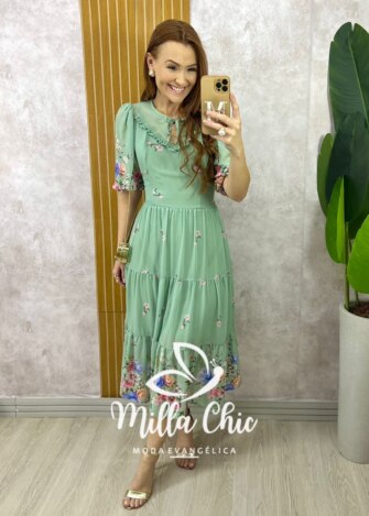 Vestido Genevive Em Chiffon - Verde - Milla Chic