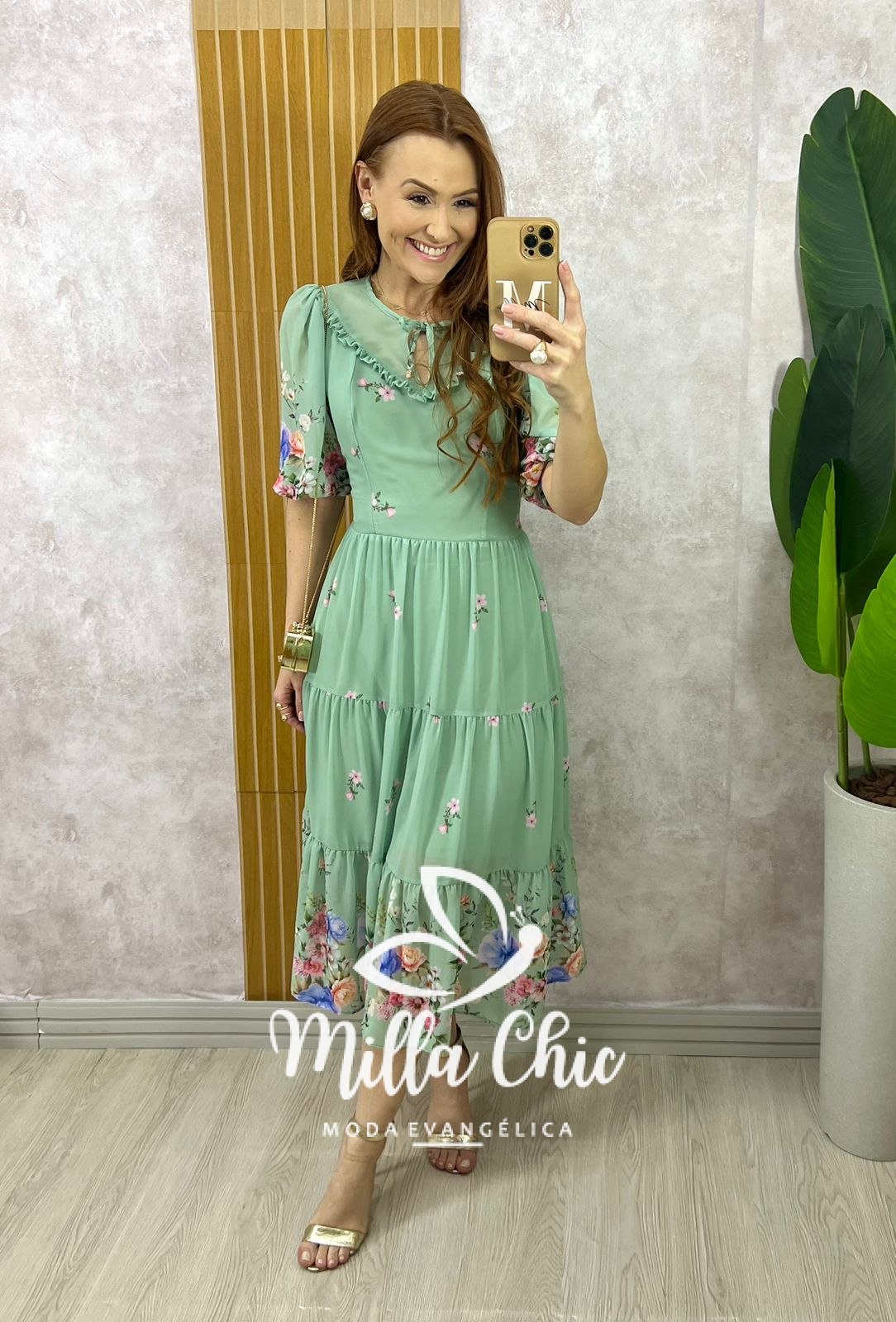 Milla Chic - millachic com br vestido genevive em chiffon verde Vestido Genevive Em Chiffon - Verde - Milla Chic