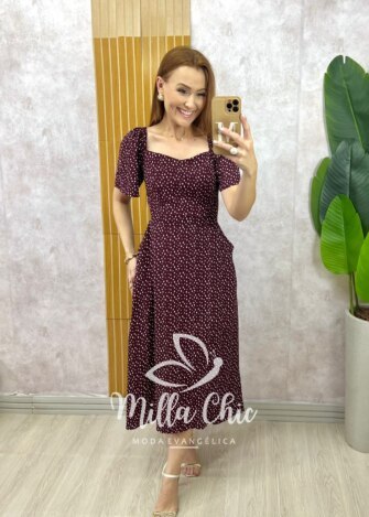 Vestido Geórgia Viscolinho Estampado - Vermelho Poá - Milla Chic
