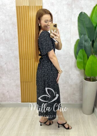 Vestido Geórgia Viscolinho Estampado - Vermelho Poá - Milla Chic