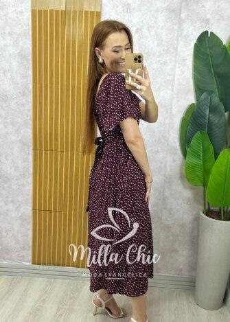 Vestido Geórgia Viscolinho Estampado - Vermelho Poá - Milla Chic