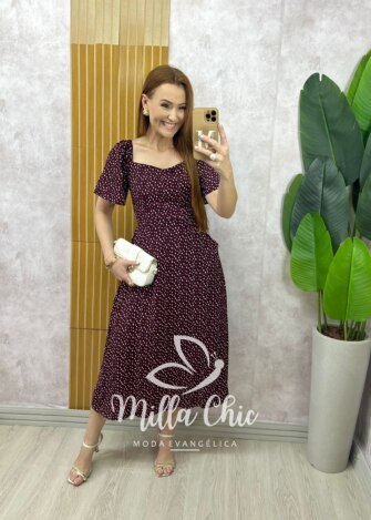 Vestido Geórgia Viscolinho Estampado - Vermelho Poá - Milla Chic