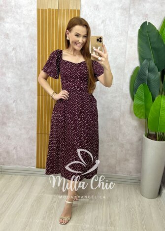 Vestido Geórgia Viscolinho Estampado - Vermelho Poá - Milla Chic