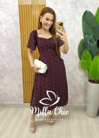 Vestido Geórgia Viscolinho Estampado - Vermelho Poá - Milla Chic