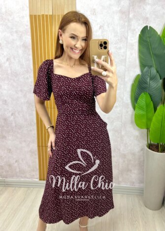 Vestido Geórgia Viscolinho Estampado - Vermelho Poá - Milla Chic