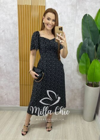 Vestido Geórgia Viscolinho Estampado - Vermelho Poá - Milla Chic