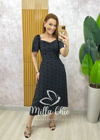 Vestido Geórgia Viscolinho Estampado - Vermelho Poá - Milla Chic