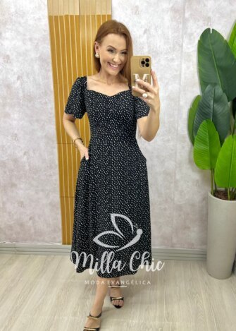 Vestido Geórgia Viscolinho Estampado - Vermelho Poá - Milla Chic