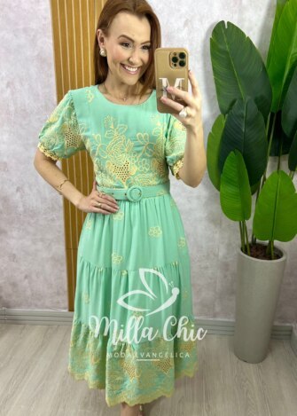 Milla Chic - millachic com br vestido guilhermina em lesie bordada verde acqua 1 Vestido Guilhermina em Lesie Bordada - Verde Acqua - Milla Chic