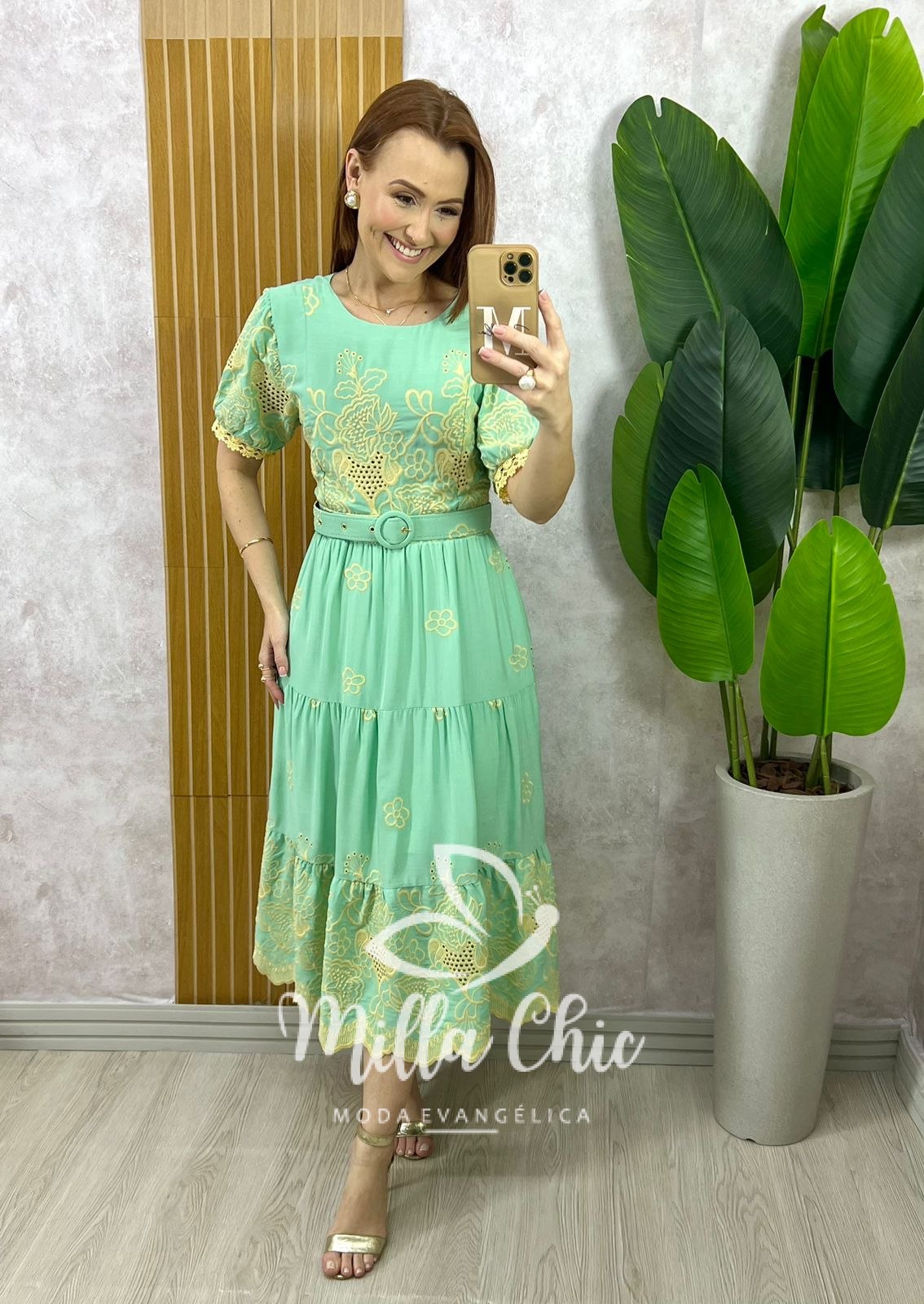 Milla Chic - millachic com br vestido guilhermina em lesie bordada verde acqua 2 Vestido Guilhermina em Lesie Bordada - Verde Acqua - Milla Chic