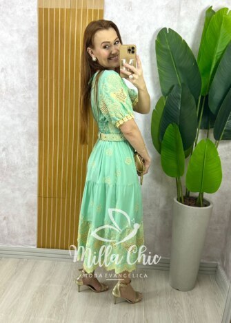 Milla Chic - millachic com br vestido guilhermina em lesie bordada verde acqua 3 Vestido Guilhermina em Lesie Bordada - Verde Acqua - Milla Chic