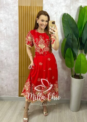 Vestido Guilhermina em Lesie Bordada - Vermelho - Milla Chic