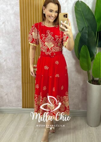 Vestido Guilhermina em Lesie Bordada - Vermelho - Milla Chic