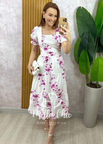 Vestido Jasmine em Tricoline Algodão - Orquídea - Milla Chic