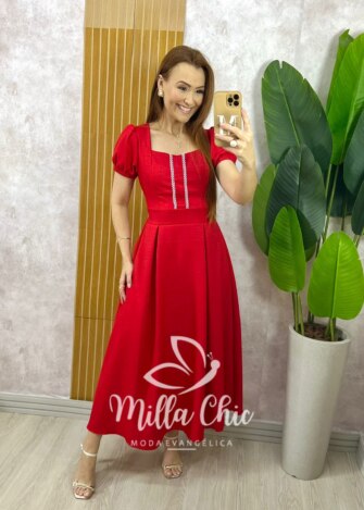 Vestido Jéssica com Guipper - Vermelho - Milla Chic