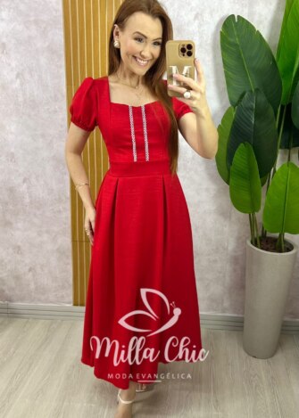 Vestido Jéssica com Guipper - Vermelho - Milla Chic