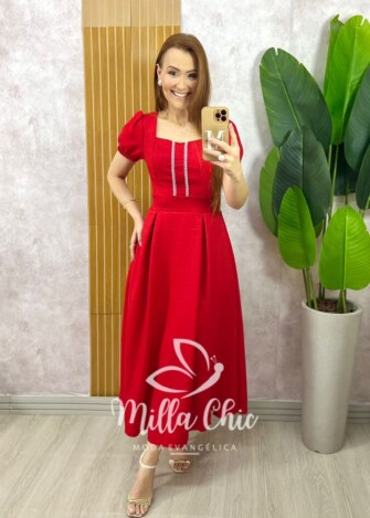 Vestido Jéssica com Guipper - Vermelho - Milla Chic