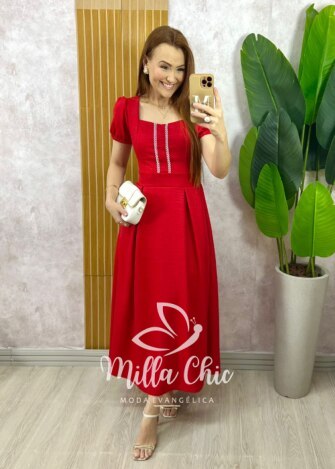 Vestido Jéssica com Guipper - Vermelho - Milla Chic