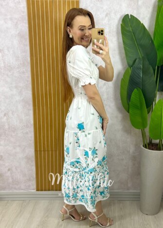 Vestido Jasmine em Tricoline Algodão - Azul Acqua - Milla Chic