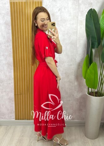 Vestido Lavínia em Linho - Pêssego - Milla Chic