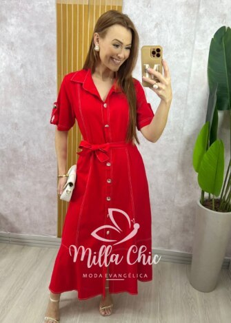 Vestido Lavínia em Linho - Pêssego - Milla Chic