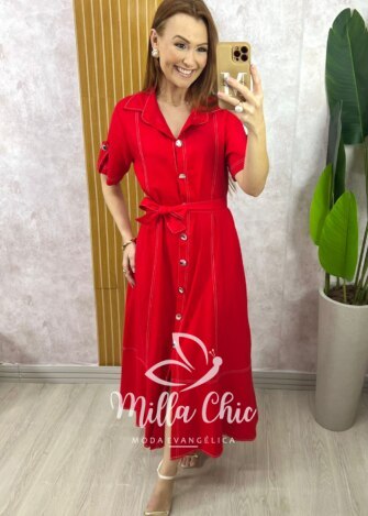 Vestido Lavínia em Linho - Pêssego - Milla Chic