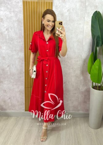 Vestido Lavínia em Linho - Pêssego - Milla Chic