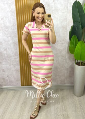 Vestido Leila Em Viscolycra - Colorful Rosa - Milla Chic