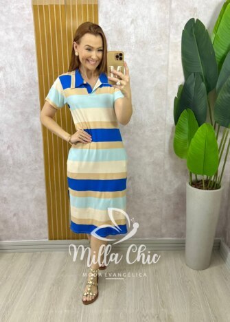 Vestido Leila Em Viscolycra - Colorful Azul - Milla Chic
