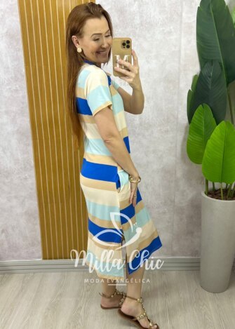 Vestido Leila Em Viscolycra - Colorful Azul - Milla Chic