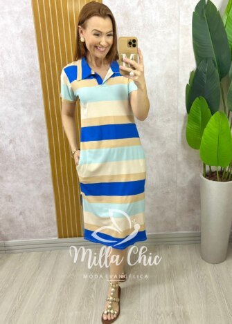 Vestido Leila Em Viscolycra - Colorful Azul - Milla Chic