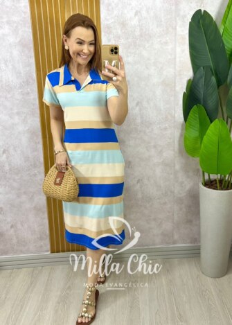 Vestido Leila Em Viscolycra - Colorful Azul - Milla Chic