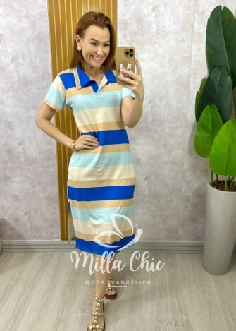 Vestido Leila Em Viscolycra - Colorful Azul - Milla Chic