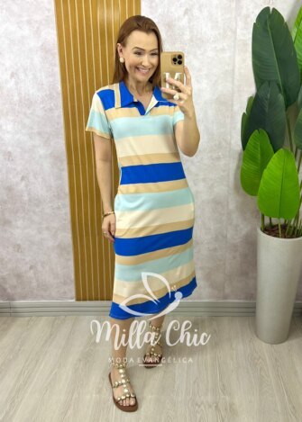 Vestido Leila Em Viscolycra - Colorful Azul - Milla Chic