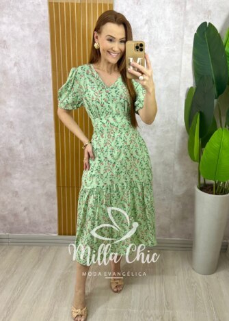 Milla Chic - millachic com br vestido lilian em viscolinho verde 1 Vestido Lilian Em Viscolinho - Verde - Milla Chic