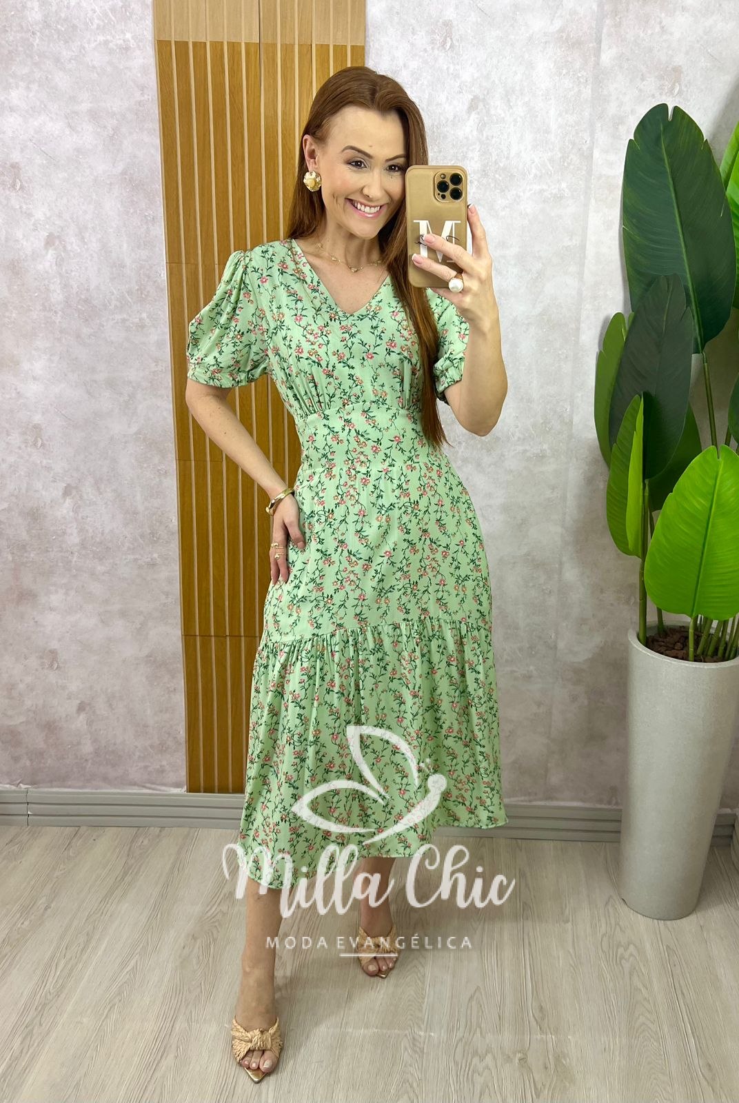 Milla Chic - millachic com br vestido lilian em viscolinho verde 1 Vestido Lilian Em Viscolinho - Verde - Milla Chic